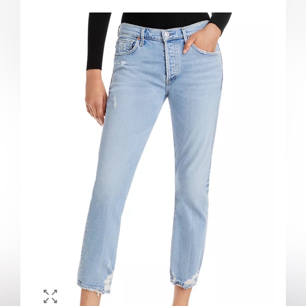 Citizen of Humanity Emerson High Rise Ripped Boyfriend Jeans in Slushie